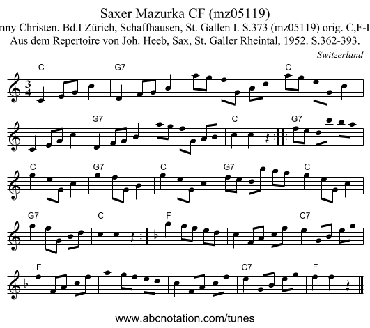 Saxer Mazurka CF (mz05119) - staff notation