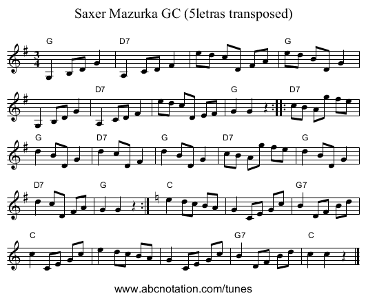 Saxer Mazurka GC (5letras transposed) - staff notation