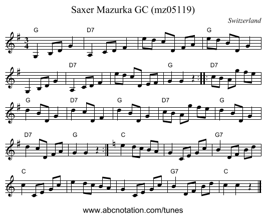 Saxer Mazurka GC (mz05119) - staff notation
