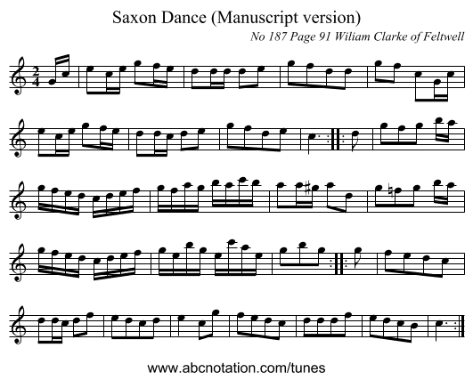 Saxon Dance (Manuscript version) - staff notation