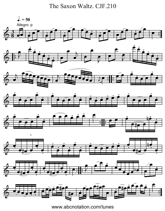 Saxon Waltz. CJF.210, The - staff notation
