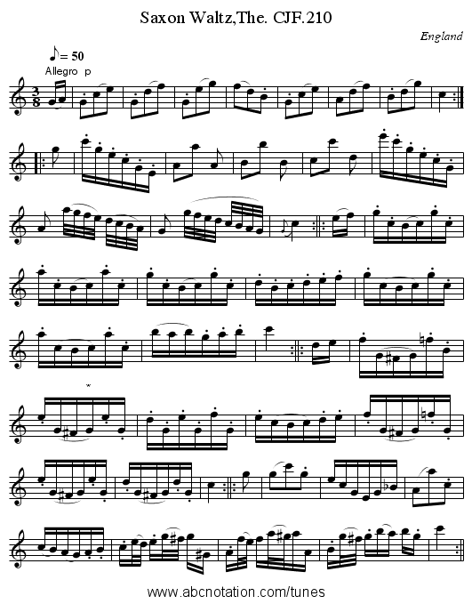 Saxon Waltz,The. CJF.210 - staff notation