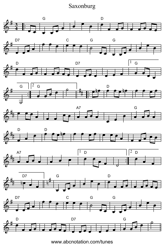 Saxonburg - staff notation