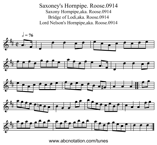 Saxoney's Hornpipe. Roose.0914 - staff notation