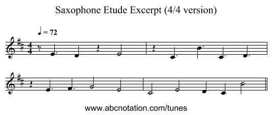 Saxophone Etude Excerpt (4/4 version) - staff notation