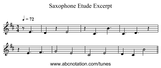 Saxophone Etude Excerpt - staff notation