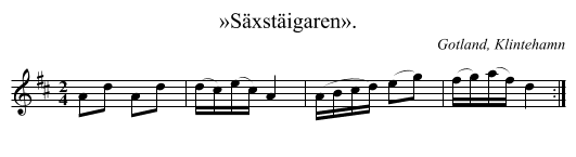 »S&auml;xst&auml;igaren». - staff notation