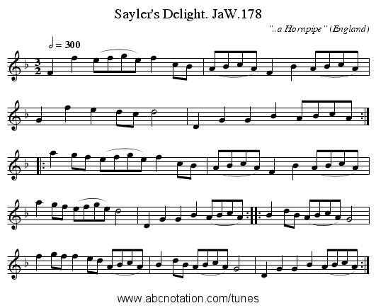 Sayler's Delight. JaW.178 - staff notation