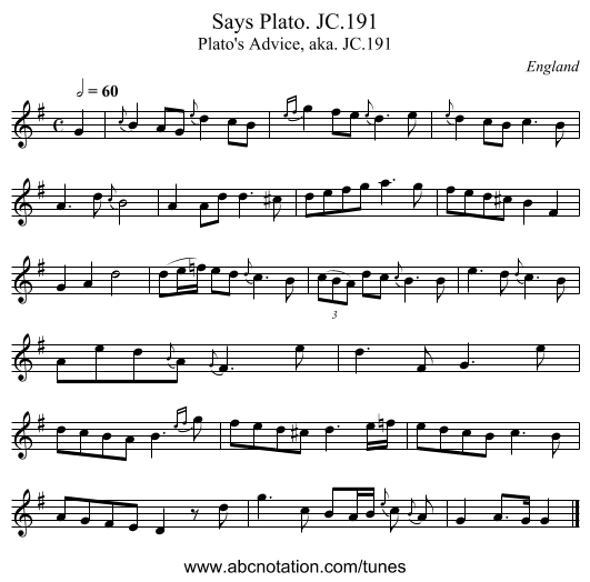 Says Plato. JC.191 - staff notation