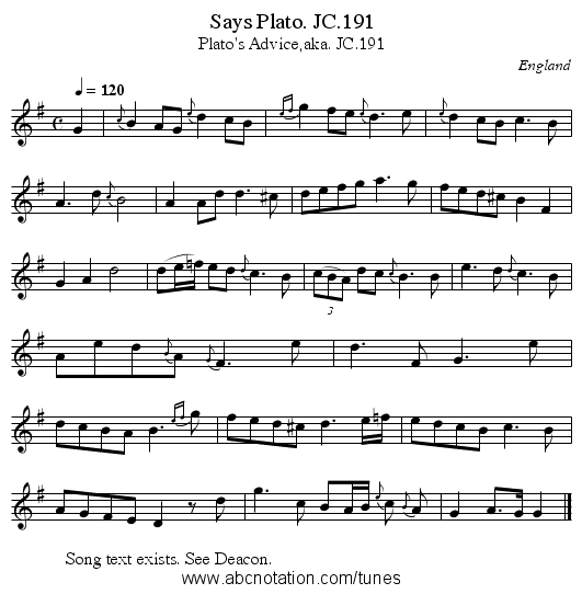 Says Plato. JC.191 - staff notation
