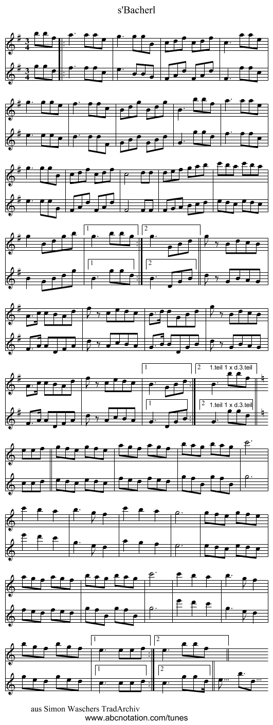 s'Bacherl - staff notation
