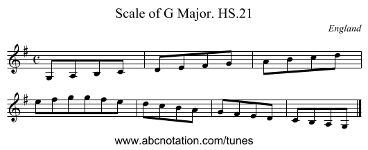 Scale of G Major. HS.21 - staff notation