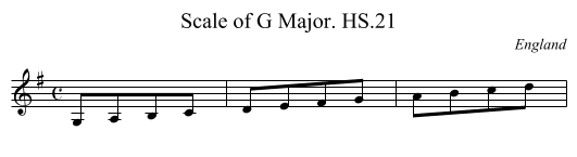 Scale of G Major. HS.21 - staff notation