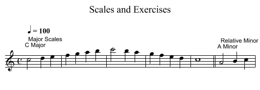Scales and Exercises - staff notation