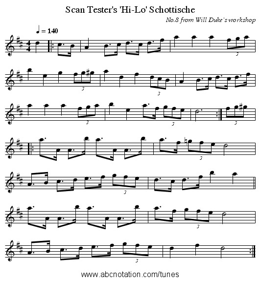 Scan Tester's 'Hi-Lo' Schottische - staff notation