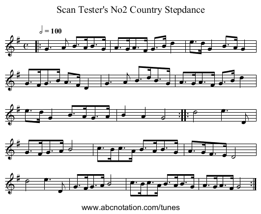 Scan Tester's No2 Country Stepdance - staff notation