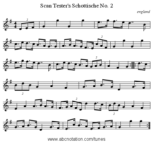 Scan Tester's Schottische No. 2 - staff notation
