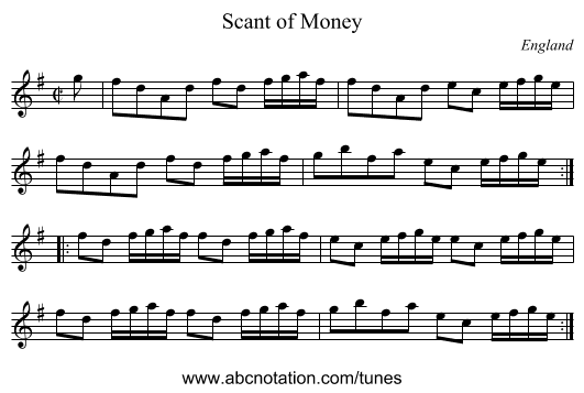Scant of Money - staff notation