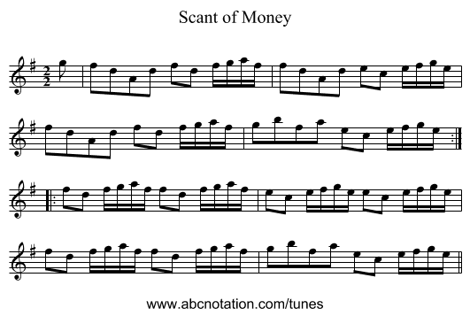 Scant of Money - staff notation