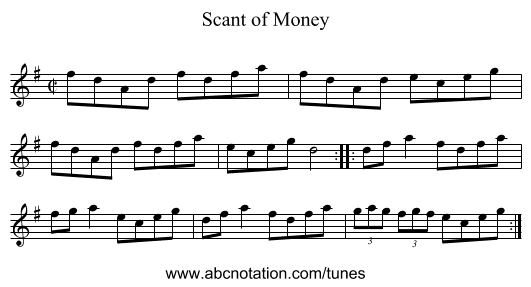 Scant of Money - staff notation
