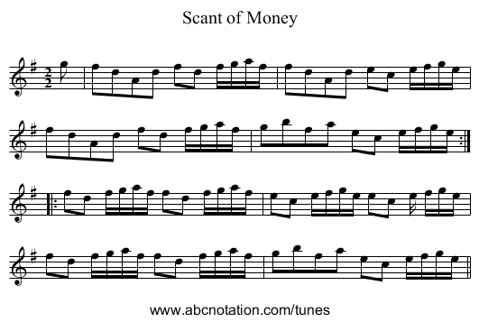 Scant of Money - staff notation