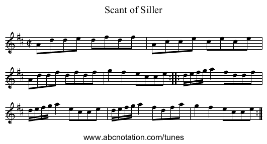 Scant of Siller - staff notation