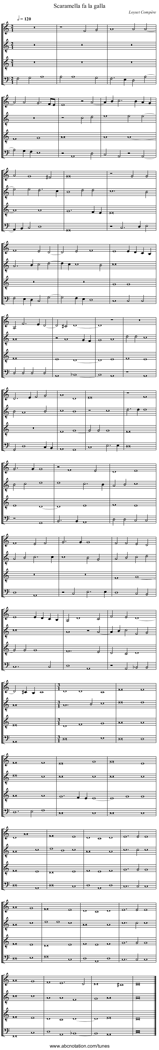 Scaramella fa la galla - staff notation