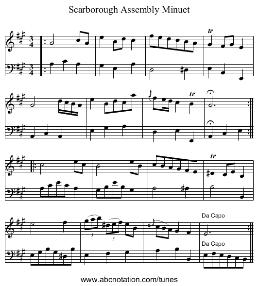 Scarborough Assembly Minuet - staff notation