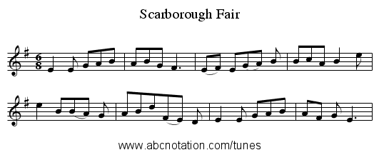 Scarborough Fair - staff notation