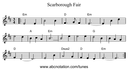 Scarborough Fair - staff notation