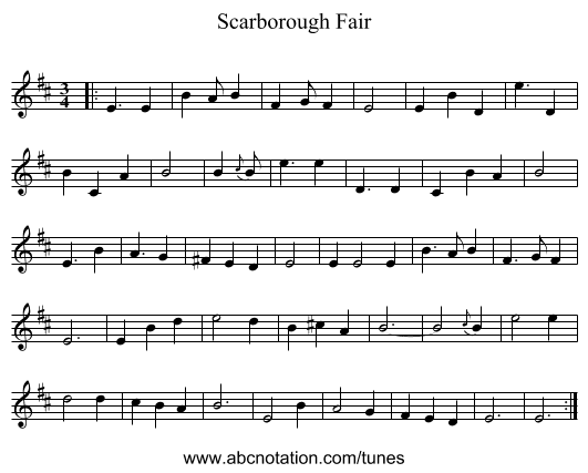 Scarborough Fair - staff notation
