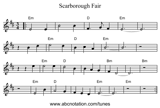 Scarborough Fair - staff notation