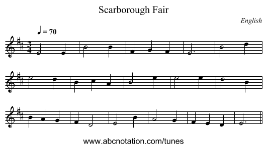 Scarborough Fair - staff notation