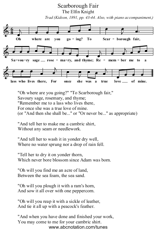 Scarborough Fair - staff notation