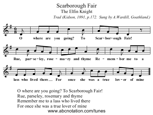 Scarborough Fair - staff notation