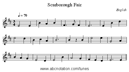 Scarborough Fair - staff notation