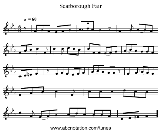 Scarborough Fair - staff notation