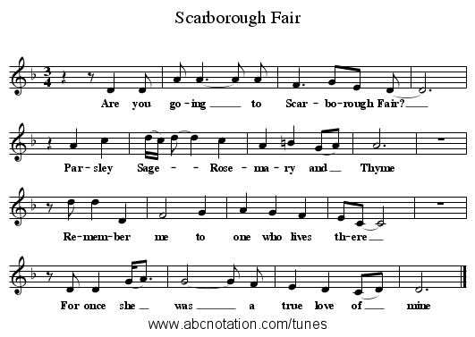 Scarborough Fair - staff notation