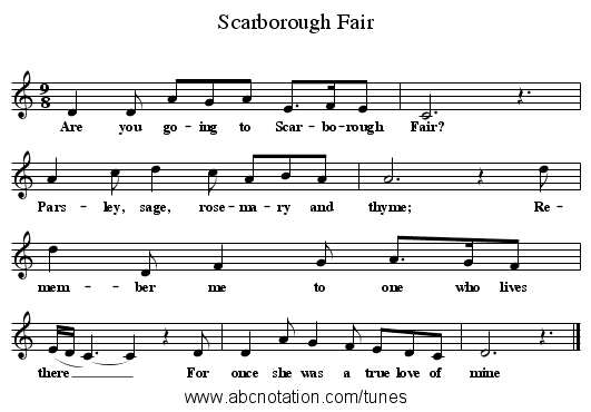 Scarborough Fair - staff notation