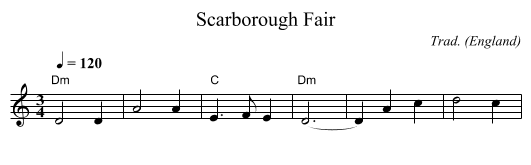 Scarborough Fair - staff notation