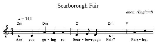 Scarborough Fair - staff notation