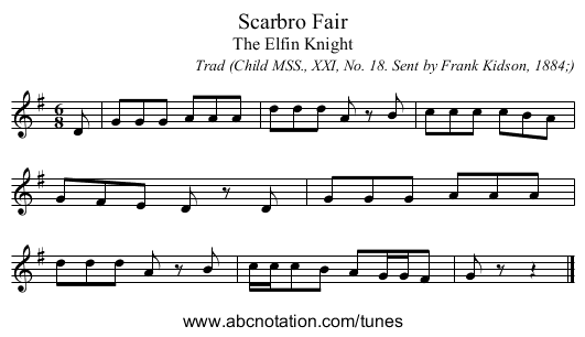 Scarbro Fair - staff notation