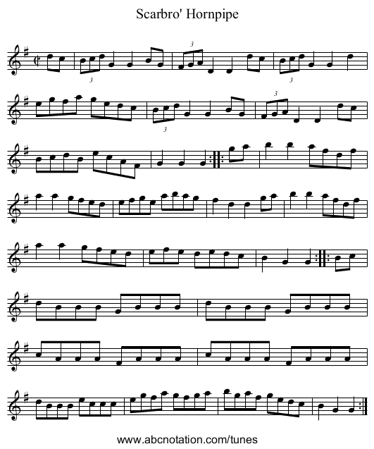 Scarbro' Hornpipe - staff notation