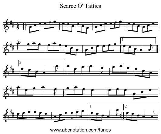 Scarce O' Tatties - staff notation