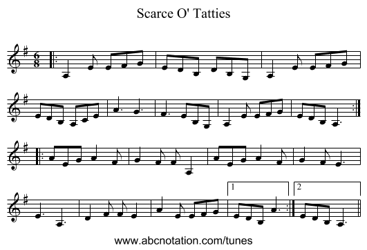 Scarce O' Tatties - staff notation