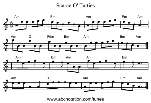 Scarce O' Tatties - staff notation