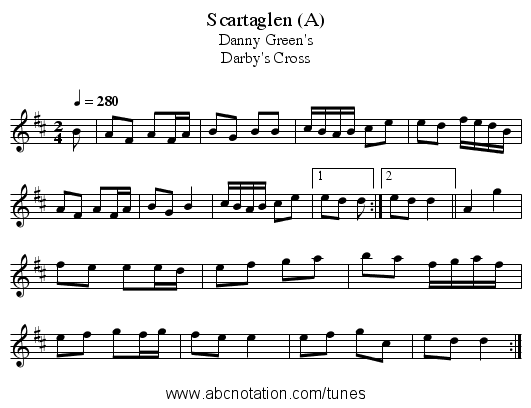 Scartaglen (A) - staff notation