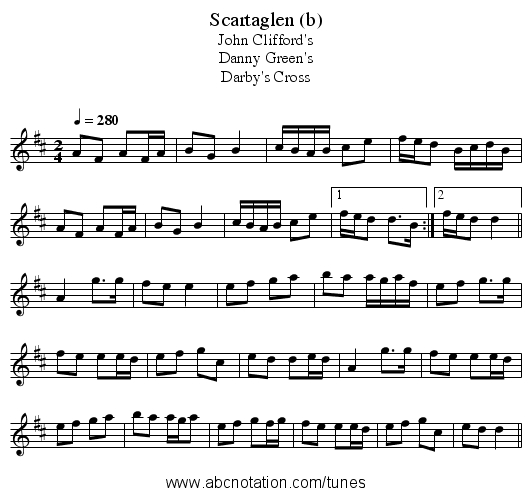 Scartaglen (b) - staff notation