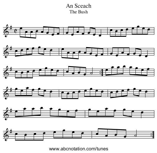 Sceach, An - staff notation