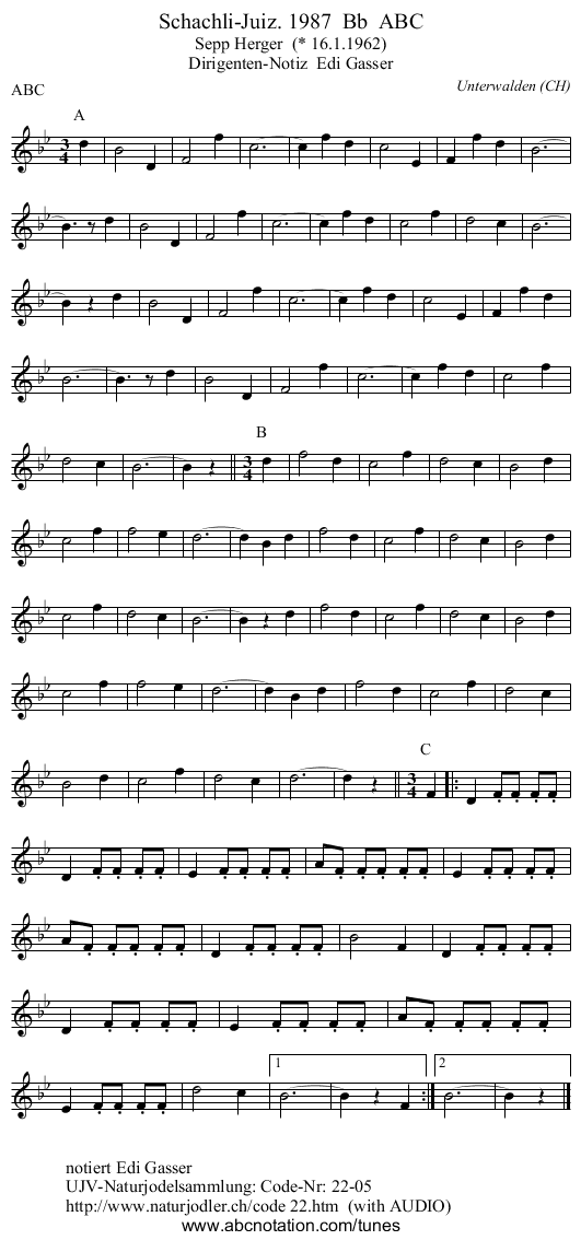 Schachli-Juiz. 1987  Bb  ABC - staff notation
